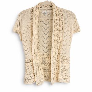 Banana Republic Cream Crochet Open Knit Cardigan Boho Short Sleeve Sweater M